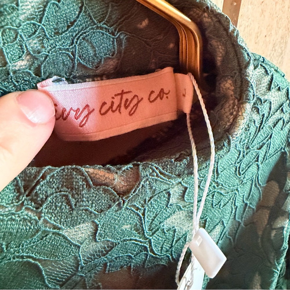 NWT Ivy City Co Emerald Lace Long Sleeve Dress - Picture 6 of 6